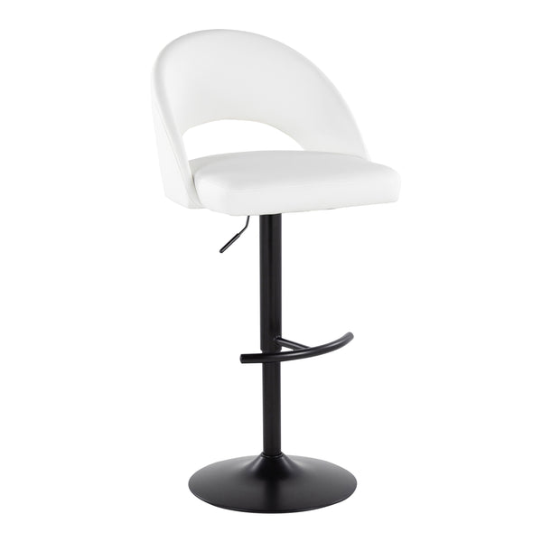 English Elm Adjustable Swivel Barstools Set of 2 Faux Leather Padded Seat Black Metal Base B202S02010