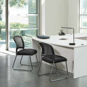 OSP Home Furnishings Titanium Steel Sled Base Visitor Chair with Mesh Back for Modern Office Spaces 86725R-30