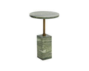 Sunpan MIZANI End Table - Sculptural Concrete Design with Dark Marble Look and Antique Brass Finish Green 112722