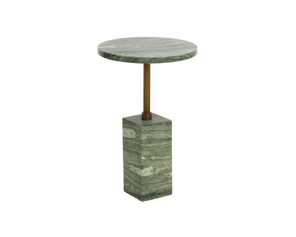 Sunpan MIZANI End Table - Sculptural Concrete Design with Dark Marble Look and Antique Brass Finish Green 112722