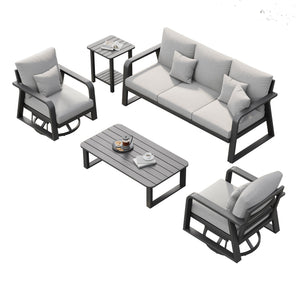 English Elm Fr Five Piece Outdoor Aluminum Patio Set with Swivel Rockers and Dual Coffee Tables T5925S00002