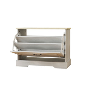 English Elm Shoe Storage Bench - Compact Entryway Organizer With Flip Drawer & Adjustable Shelf In Antique White W1120P290635-GIGA