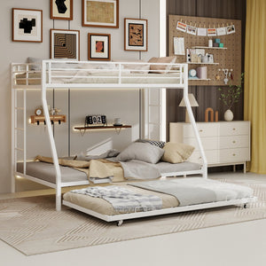 English Elm High Stability Square Tube Bunk Bed With Trundle & Ladder - Stylish Space-Saving Design For Homes W1935P360872