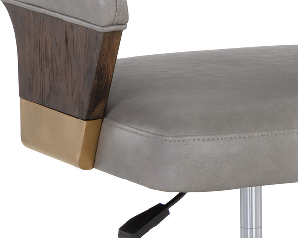 Sunpan Leonce Mid-Century Modern Office Chair with Faux Leather, Walnut Arms & Gold Stainless Steel Base