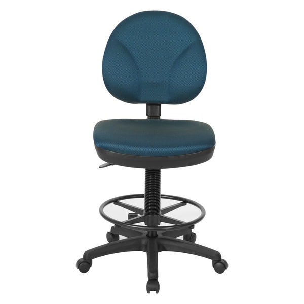 OSP Home Furnishings Sculptured Ergonomic Drafting Chair with Lumbar Support Padded Seat and Adjustable Footring DC550-296
