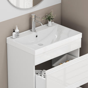 English Elm 24 Inch Thickened Ceramic Vanity Top Glossy White Basin for Small Bathroom Powder Room W3151P374492