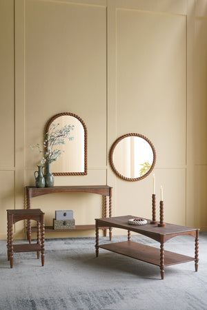 English Elm 24x35.8" Arched Pine Wood Wall Mirror Textured Frame Warm Brown Farmhouse Decor W2078P445372