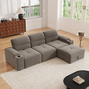 English Elm Modern Modular L-shaped sectional sofa 105-inch cloud deep-seat 4-seat cotton comfort with ottoman and storage Brown W3820S00009