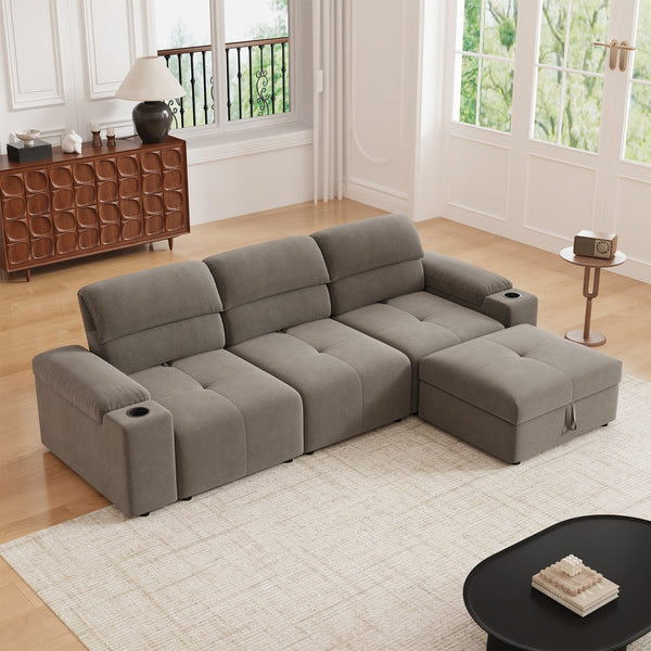 English Elm Modern Modular L-shaped sectional sofa 105-inch cloud deep-seat 4-seat cotton comfort with ottoman and storage Brown W3820S00009