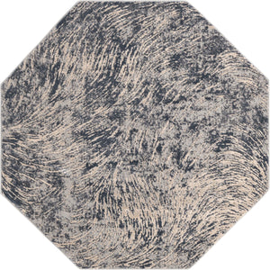 Unique Loom Oasis Wave Machine Made Abstract Rug Gray, Ivory/Navy Blue 6' 1" x 6' 1"