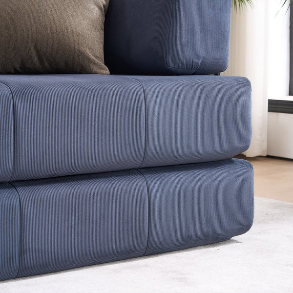 English Elm Folding Sofa Bed with Corduroy Cover, 78.5" Convertible Futon Couch, No-Assembly Foam Spring Mattress, Compact Sleeper for Living Room Blue W2915P276732