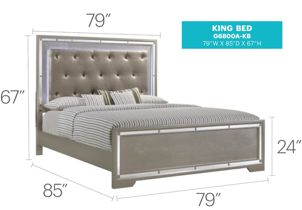 English Elm Alana Full Bed with Mirrored Accents for Elegant Bedroom Depth and Modern Reflective Style Champagne 83.46 L x 9.84 W x 4.92 H B078S00457