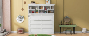 English Elm Queen Murphy Wall Bed Cabinet with Integrated Shelves Usb Charging Space Saving Design White LP006668AAK-1