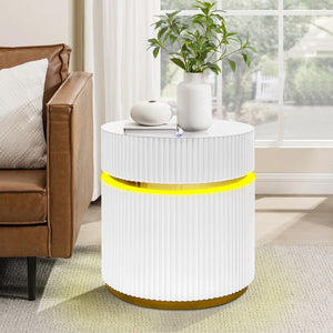 English Elm Tivoli Round Glass Top Side Table with Led Reeded Base and Gold Trim Accent B2749P413290
