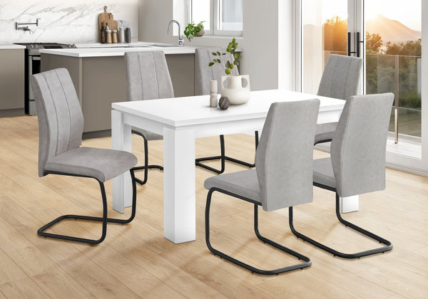 English Elm Dining 60" Rectangular White Laminate Dining Table for 6 — Thick Panel MDF, Block Legs, Modern Chic B2710P286985