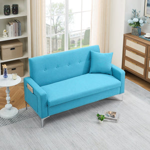 English Elm 57-inch Velvet Double Sofa with Built-In Storage, Solid Wood Frame, Silver Legs, 350lb Capacity and Modern Compact Design Blue W3356P346853