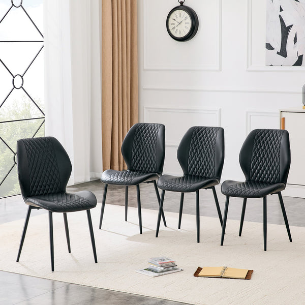 English Elm 4-piece Diamond Quilted Upholstered Dining Chair Set with Sleek Black Metal Legs Black W1151P458009