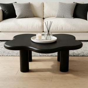 English Elm 40-inch Cloud Shaped Coffee Table Sculptural Mdf Top with Tapered Legs for Living Rooms Black W3935S00004