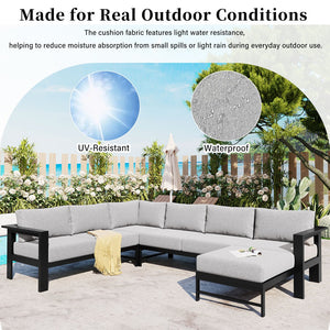 English Elm U_style Outdoor U-shaped Sectional with Iron Frame and Ultra Thick Foam Patio Seating WY000478AAE
