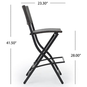 English Elm Outdoor Faux Rattan Folding Barstools Weather Resistant Woven Patio Seating Set N772P427926B