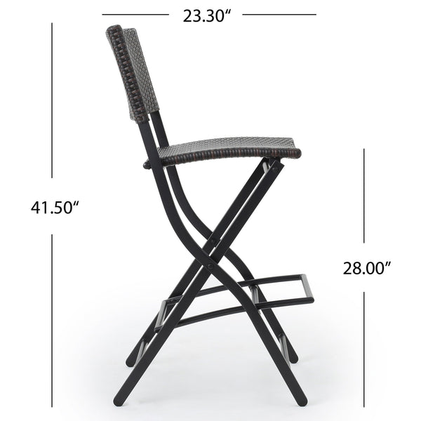 English Elm Outdoor Faux Rattan Folding Barstools Weather Resistant Woven Patio Seating Set N772P427926B