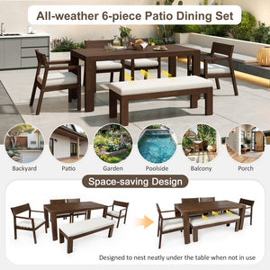 English Elm Trexm Outdoor Acacia Wood Dining Set Seats Six with Umbrella Hole and Cushioned Bench Beige,Mocha TM000028AAP