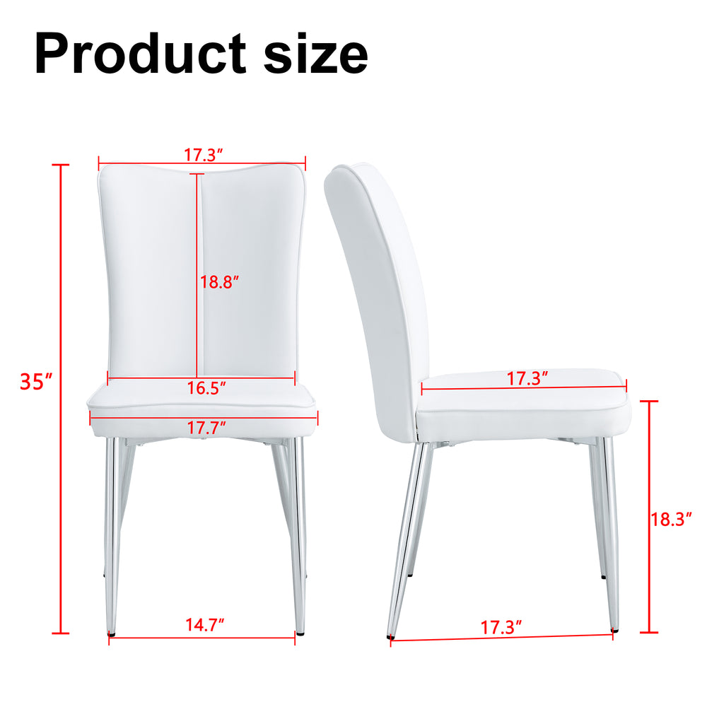 English Elm Modern Pu Leather Dining Chair Set of Six with Curved Back and Polished Metal Legs White+Silver W1151P370779