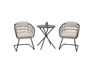 English Elm 3-piece Outdoor Wicker Bistro Set Pe Rattan Scandinavian Balcony Patio Seating W3990S00001