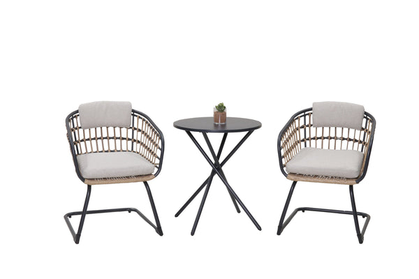 English Elm 3-piece Outdoor Wicker Bistro Set Pe Rattan Scandinavian Balcony Patio Seating W3990S00001