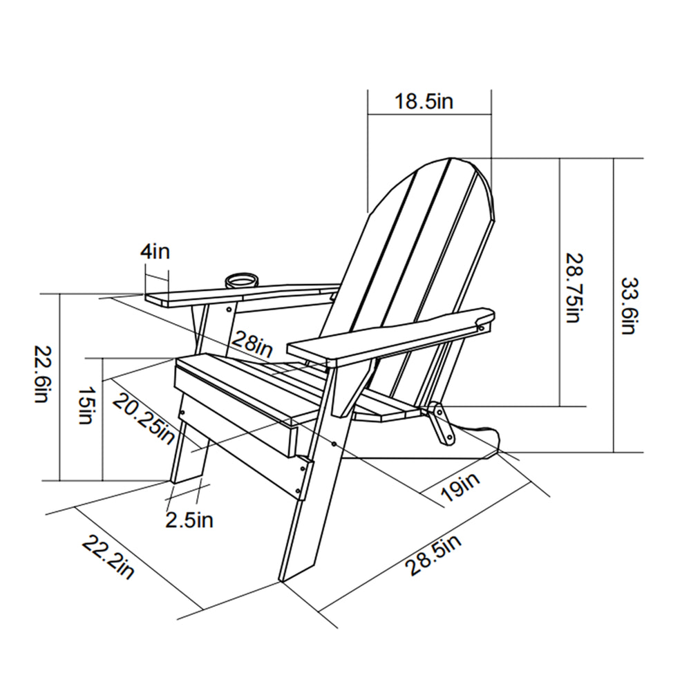 English Elm HDPE Folding Adirondack Chair with Dual Cup Holder, Weatherproof Wood-Texture Resin, Foldable Comfort Black W2103P361010