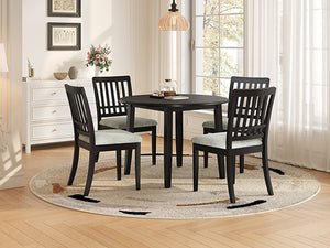 English Elm 5-piece Round Folding Dining Set with Mdf Table and Upholstered Chairs for Small Spaces Black N752S0010618B