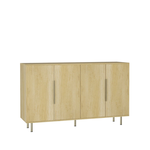 English Elm Wood Modern Buffet Cabinet Fluted Sideboard with Adjustable Shelves, Spacious Credenza & Bar Storage W1321P307871