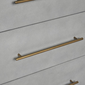 Sunpan VENICE Dresser - Luxurious Grey Shagreen Six-Drawer Storage with Antique Brass Accents for Glam Spaces 105441
