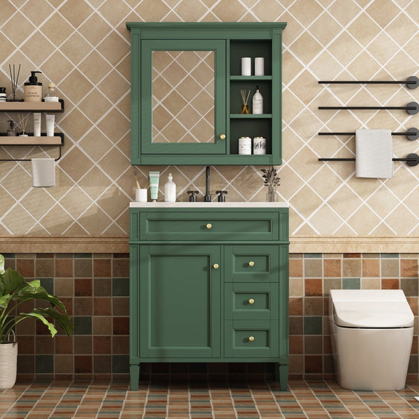 English Elm 30'' Bathroom Vanity Set With Mirror, Modern Freestanding Storage, 2 Drawers & Tip-Out Organizer SW000127AAF-3