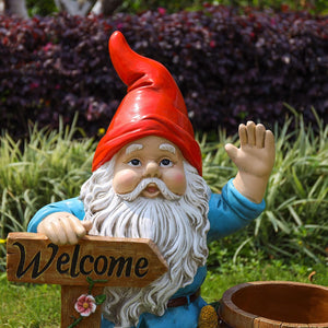 English Elm Outdoor Gnome Statue with Integrated Planter Bowl Whimsical Garden Focal Point W5398P455470