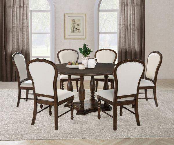 English Elm 2pc Farmhouse Ladderback Dining Chairs with Padded Latte Upholstery, Asian Hardwood Frame, Wire-Brushed Texture Brown,Ivory 43.11 L x 22.83 W x 14.37 H B011P298385