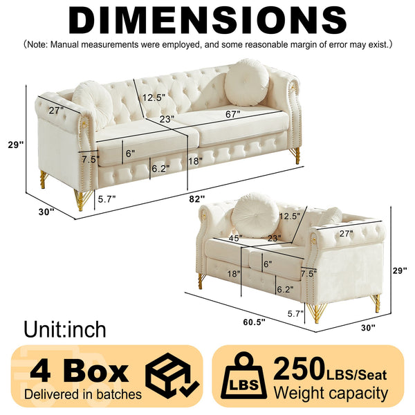 English Elm Velvet Chesterfield Tufted Sofa with Copper Stud Trim and Gold Legs for Glam Living Beige W834S00626
