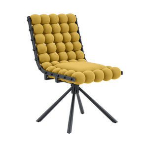English Elm Cream Dutch Velvet Swivel Chair Tufted Bubble Backrest Glam Armless Accent Seat Black,Yellow W3875P448022
