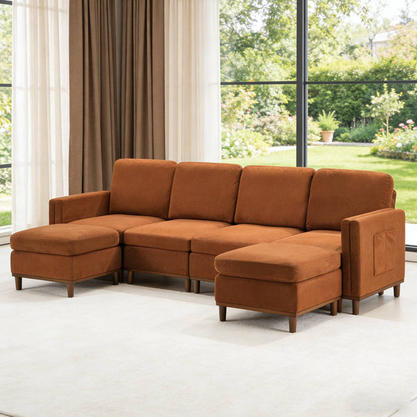English Elm Modern Modular Sectional Sofa with Plush Cushions and Tapered Legs for Living Rooms Orange W2085S00102