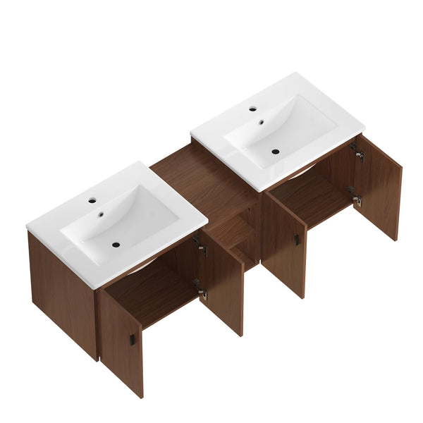 English Elm 60in Reddish Brown Mdf Bathroom Vanity with Soft Close Doors and Versatile Storage W3133S00022