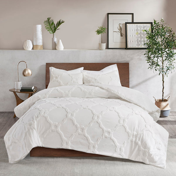 JLA Home Madison Park - 3 Tufted Cotton Chenille Duvet Cover Set with Geometric Texture, Button Closure, OEKO-TEX Certified - Cozy, Breathable Bedding (3-Piece) MP12-5991