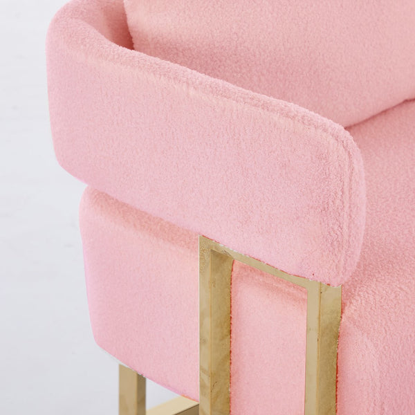 English Elm TS Modern decorative chair with teddy fleece upholstery, ergonomic sponge cushion and gold legs for luxe comfort and style Pink W2311P364623