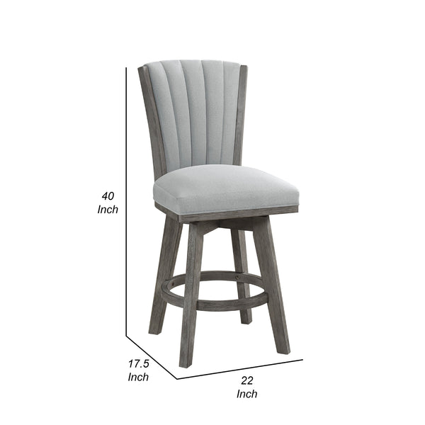 English Elm Core Velvet Swivel Counterstools with Channel Tufting and Wire-brushed Wood Frame Set B056P417049