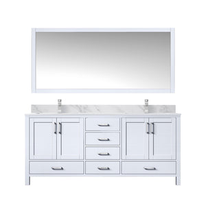 English Elm White Double Bath Vanity Set With Carrara Marble Top, Chrome Faucet, And Large 28-Inch Mirror B2731S00998-GIGA