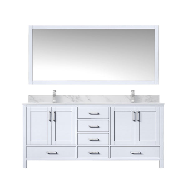 English Elm White Double Bath Vanity Set With Carrara Marble Top, Chrome Faucet, And Large 28-Inch Mirror B2731S00998-GIGA