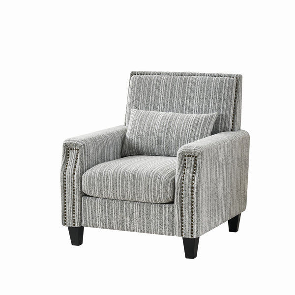 English Elm Modern Striped Upholstered Accent Chair with Arms, Nailhead Trim, Solid Wood Frame and Plush Foam Seating Grey W3373P363920