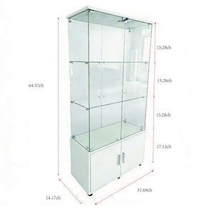 English Elm Double-door Glass Display Cabinet with Led Lighting Four Shelf Living Room Storage White W3155S00024