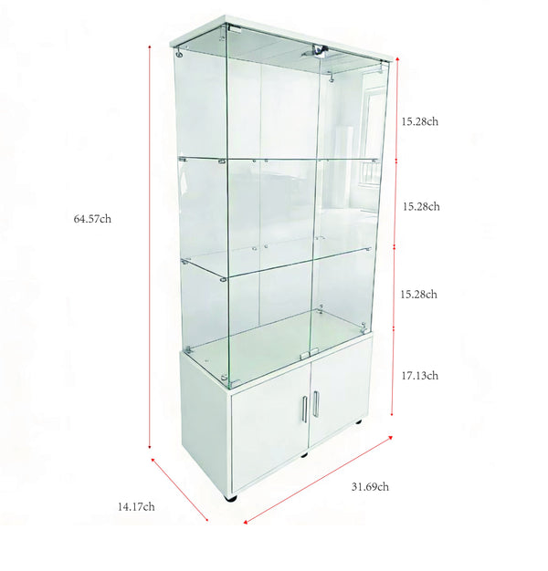 English Elm Double-door Glass Display Cabinet with Led Lighting Four Shelf Living Room Storage White W3155S00024