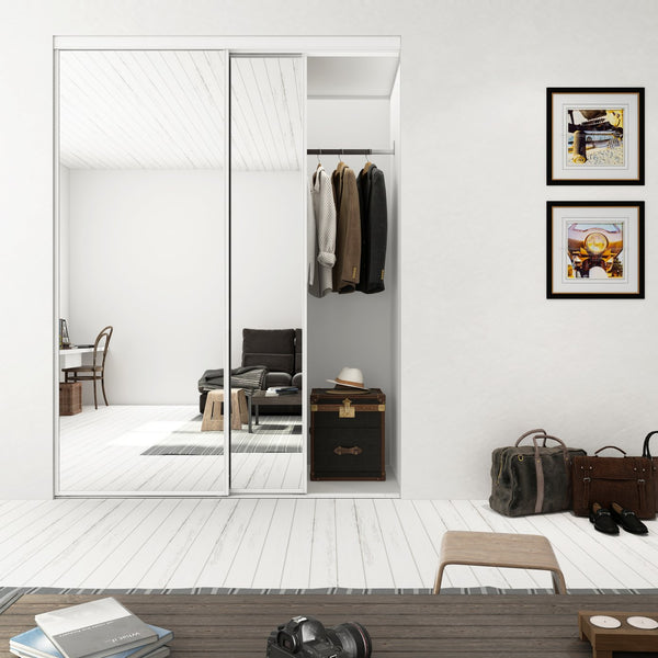 English Elm 48 Inch Mirrored Sliding Closet Door White Steel Frame Safety Glass Bedroom Kit B2763P483223