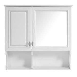 English Elm 30 30 Inch Mirror Medicine Cabinet with Half-Moon Design, Soft-Close Hinges, Open Shelf & Solid-Wood Frame White N710P322812K
